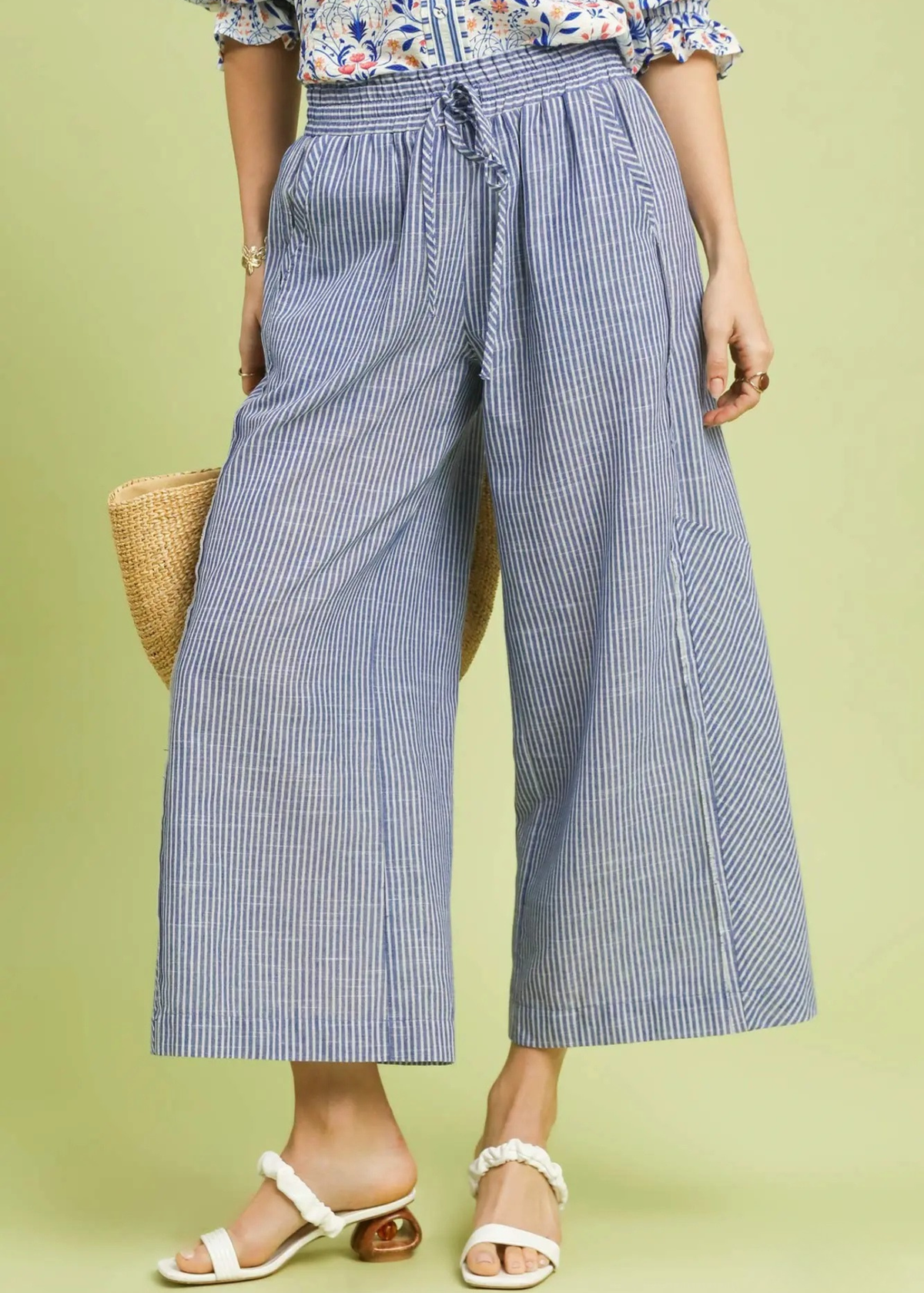 Colette Striped Wide-Leg Drawstring Pants