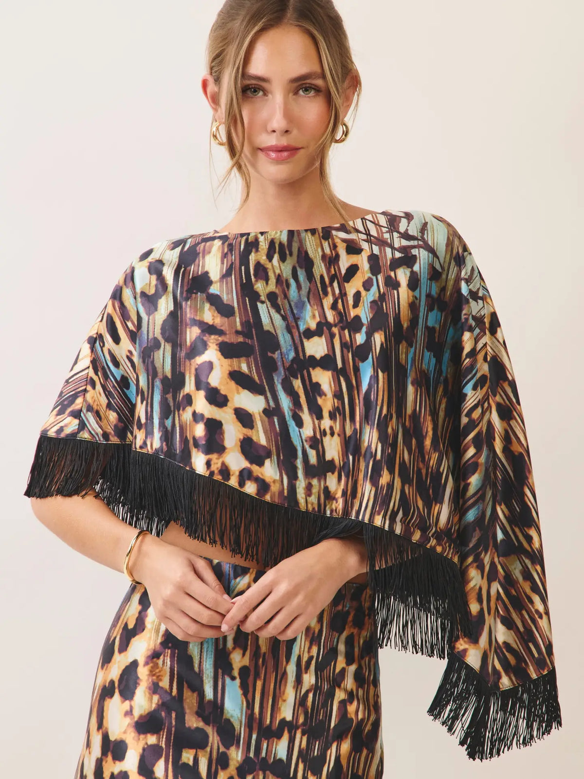 The Leopard Fringe Poncho Top
