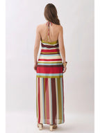 Sunset Stripe Halter Maxi Dress