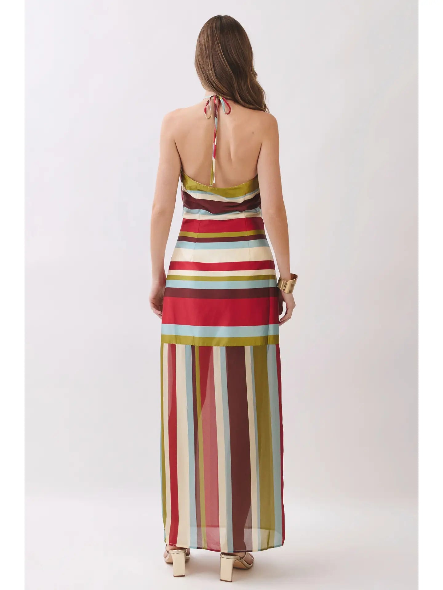 Sunset Stripe Halter Maxi Dress