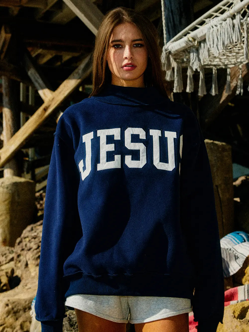 Jesus Embroidered Mock Neck Sweatshirt