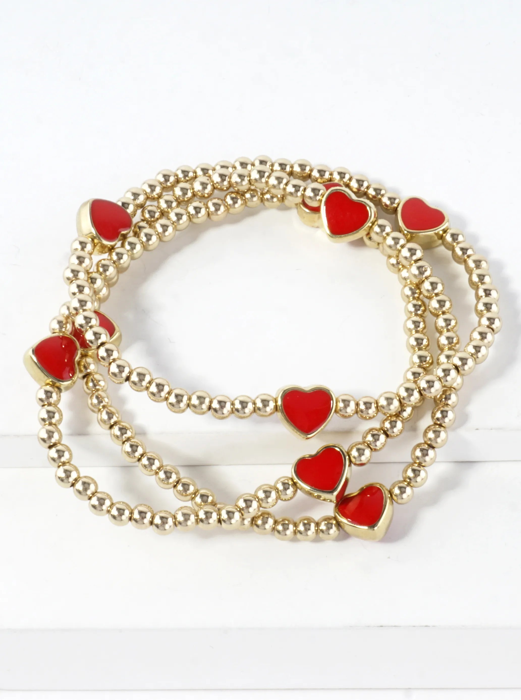 3-PC Enamel Heart Stretch Bracelets Set