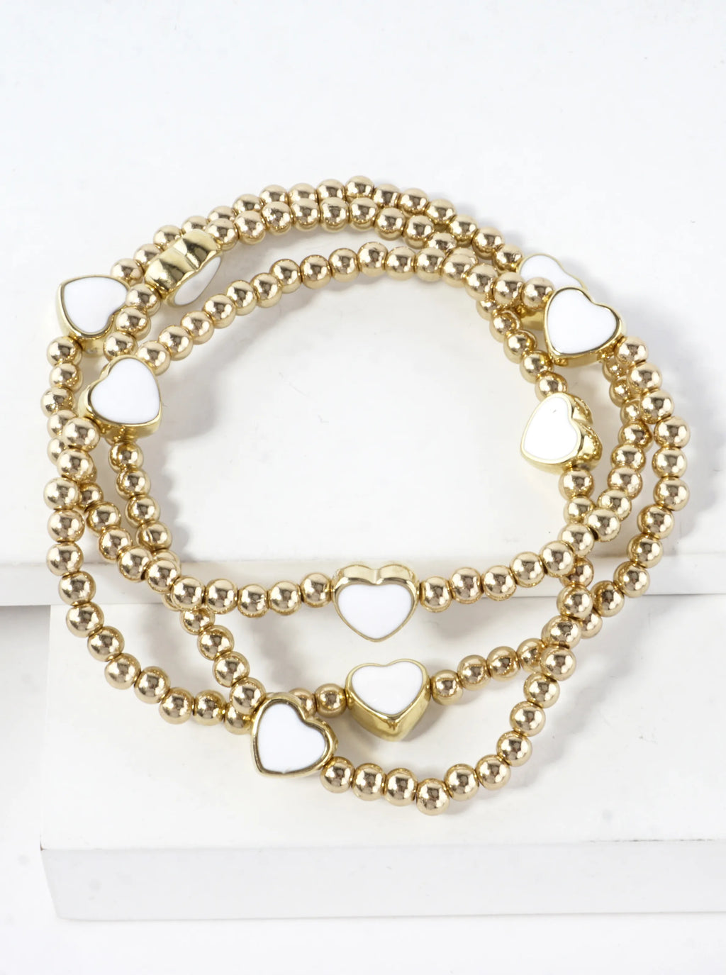 3-PC Enamel Heart Stretch Bracelets Set