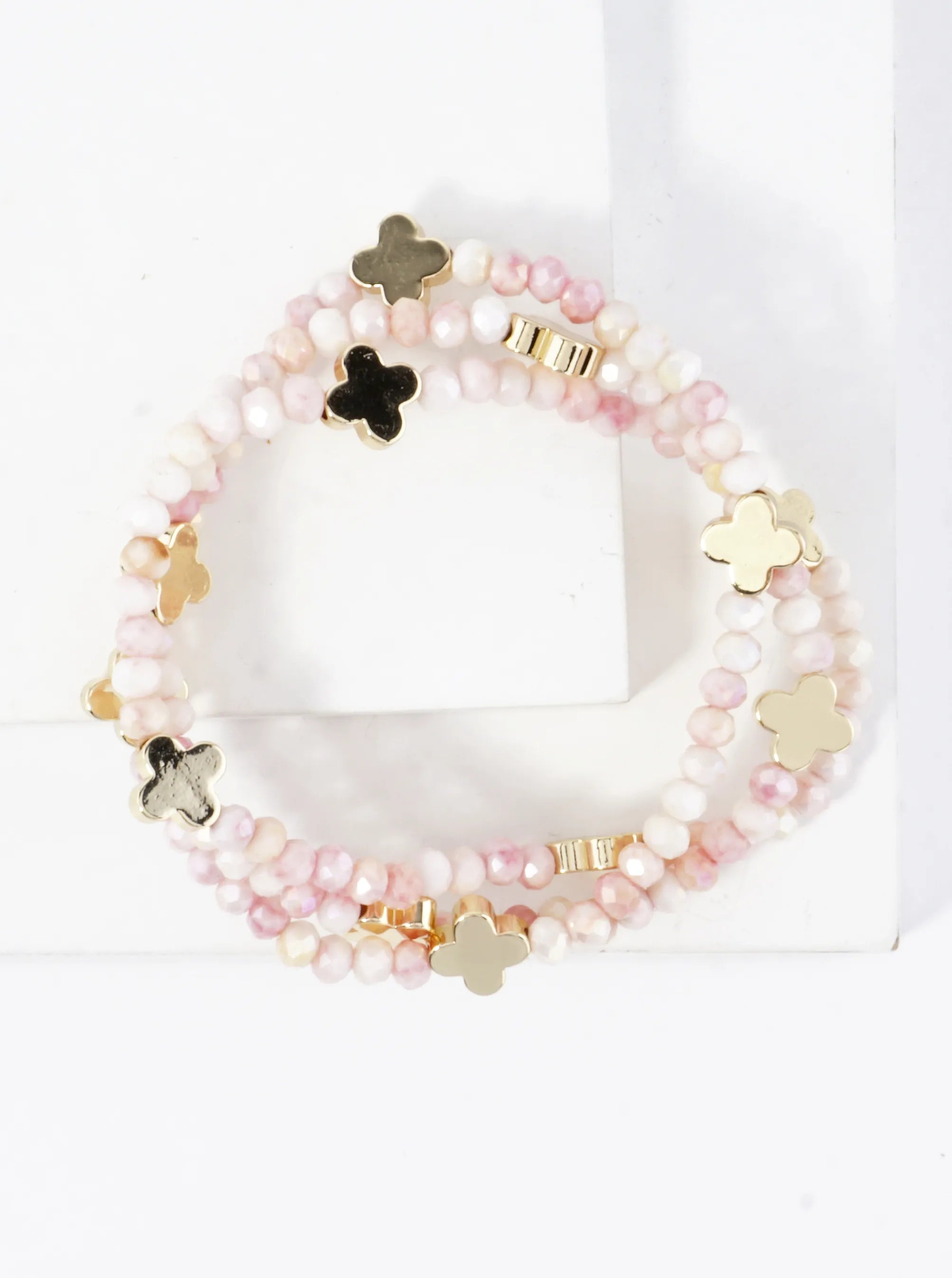 3-PC Set Glass Quatrefoil Stretch Bracelet