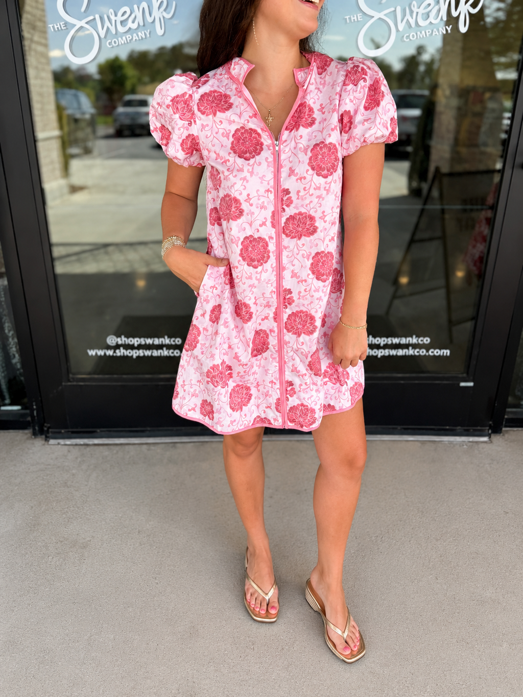 Dahlia Floral Zip-Down Mini Dress