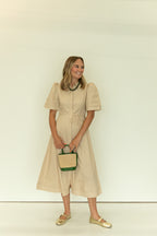 Evelyn Tie Waist Collar Dress in Taupe