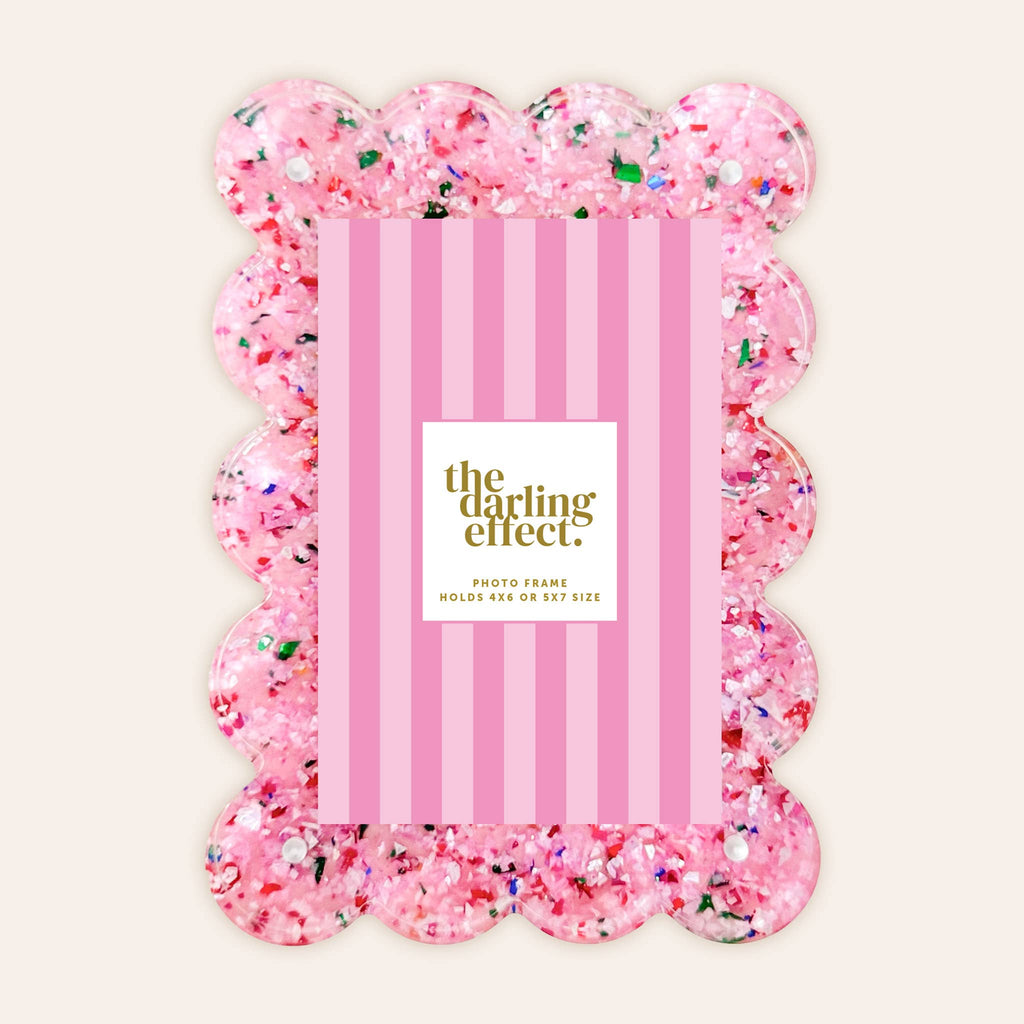 Rectangle Scalloped Acrylic Frame - Confetti Pink