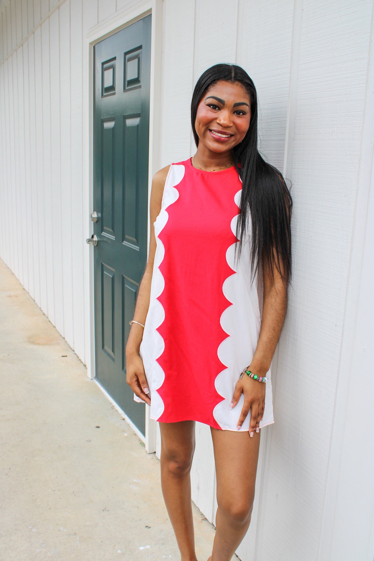 Ellie Scalloped Colorblock Shift Dress