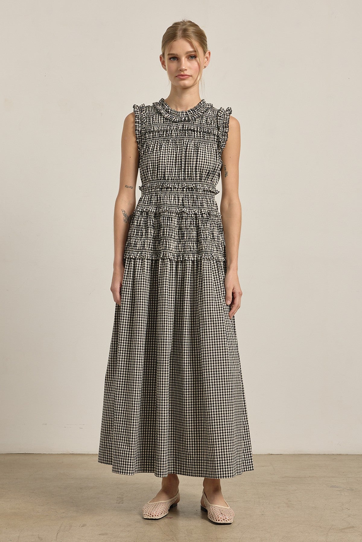Greta Smocked Gingham Maxi Dress