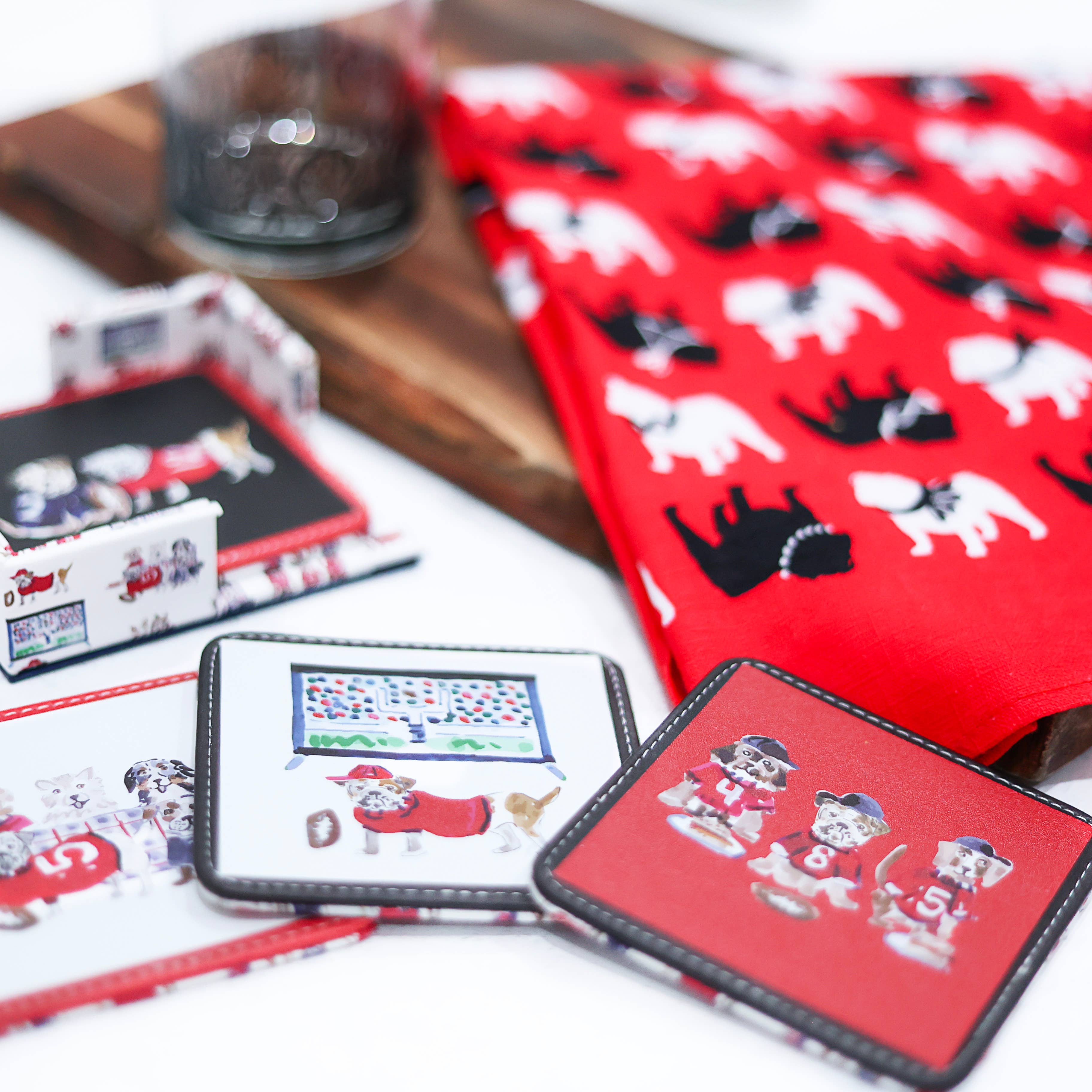Spirit Bulldog in Red Cotton Linen Tea Towel