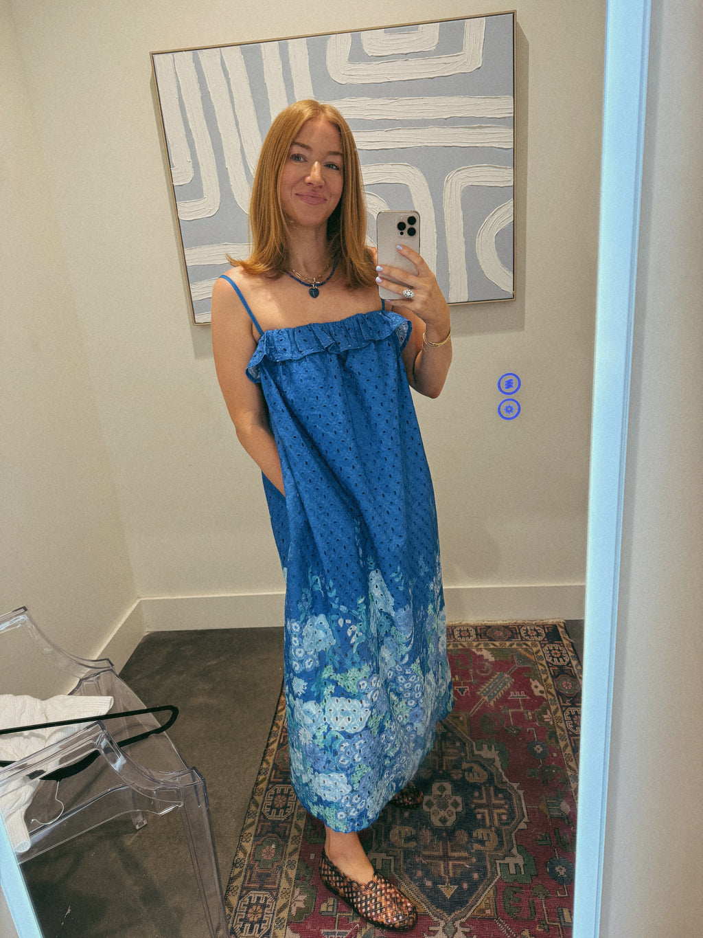 Shoreline Watercolor Eyelet Dress