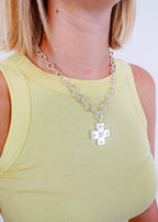 Hammered Cross Oval Chain Necklace