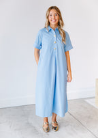 Evelyn Button Front Shirt Midi Dress