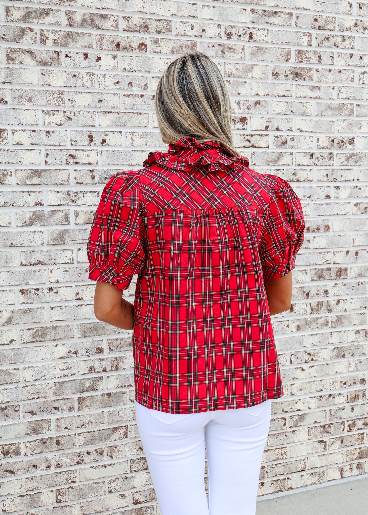 Alina Plaid Puff Sleeve Blouse