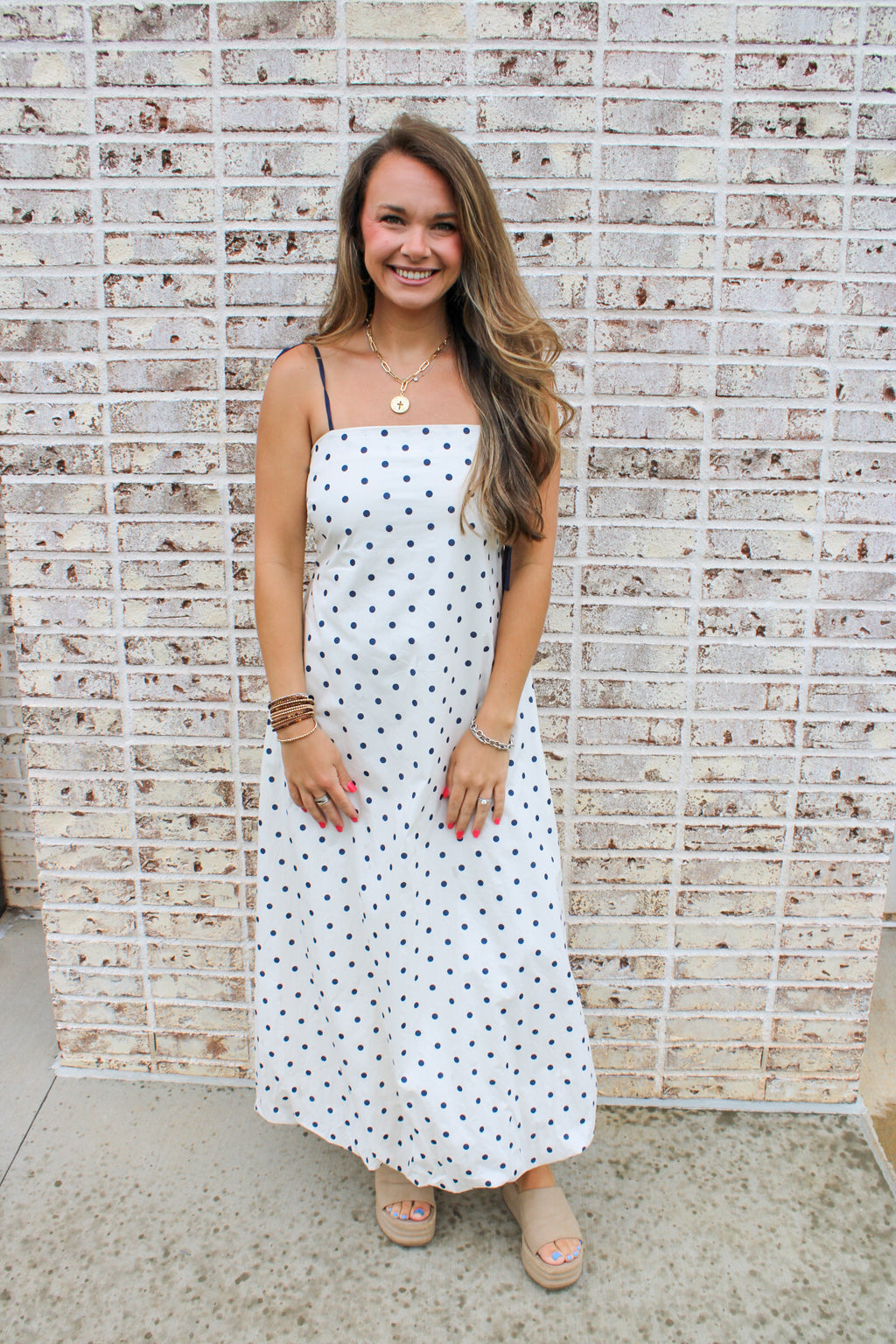 Tessa Tie Strap Polka Dot Maxi Dress