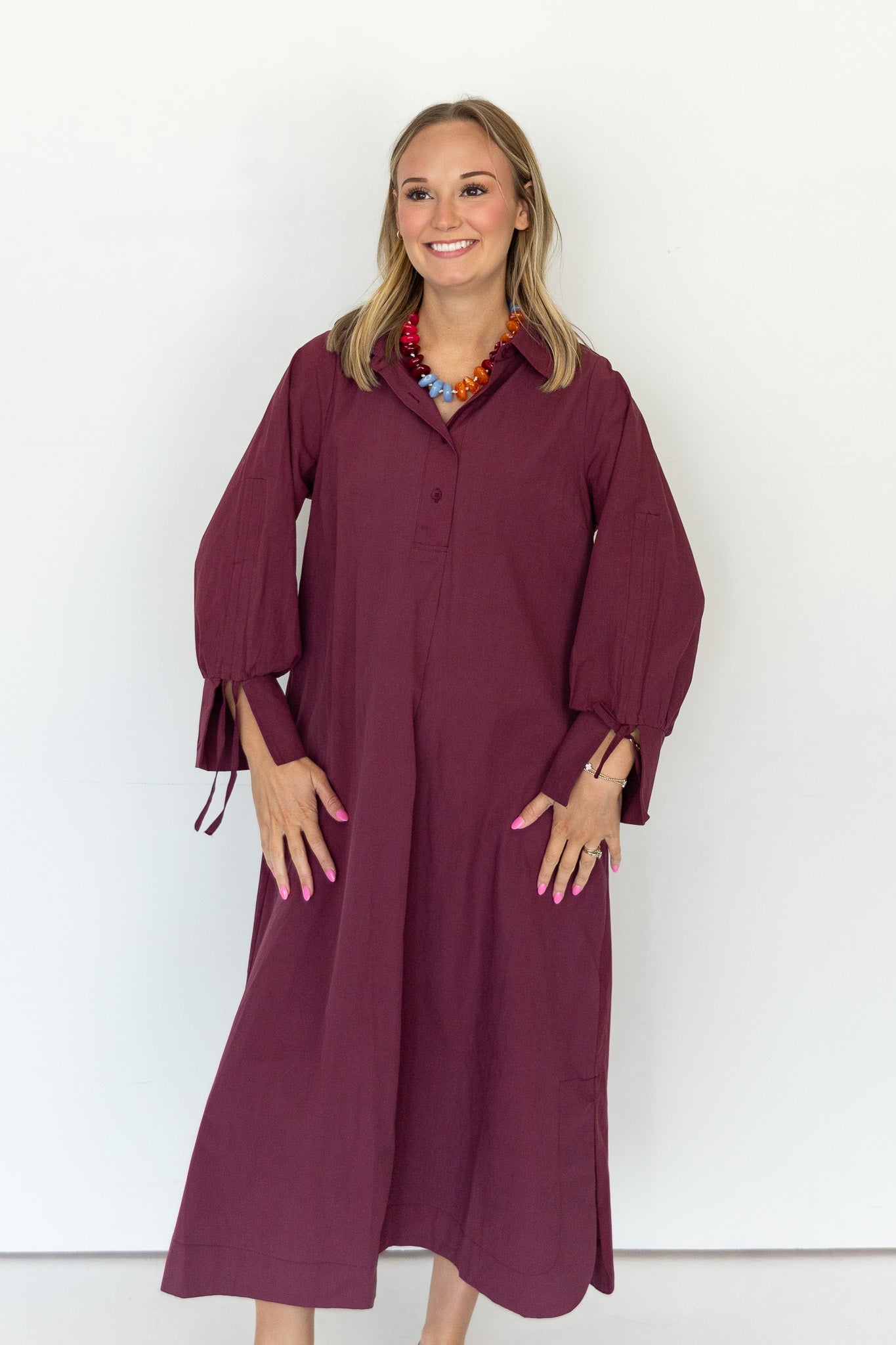 Talia Tie Sleeve Dress in Merlot