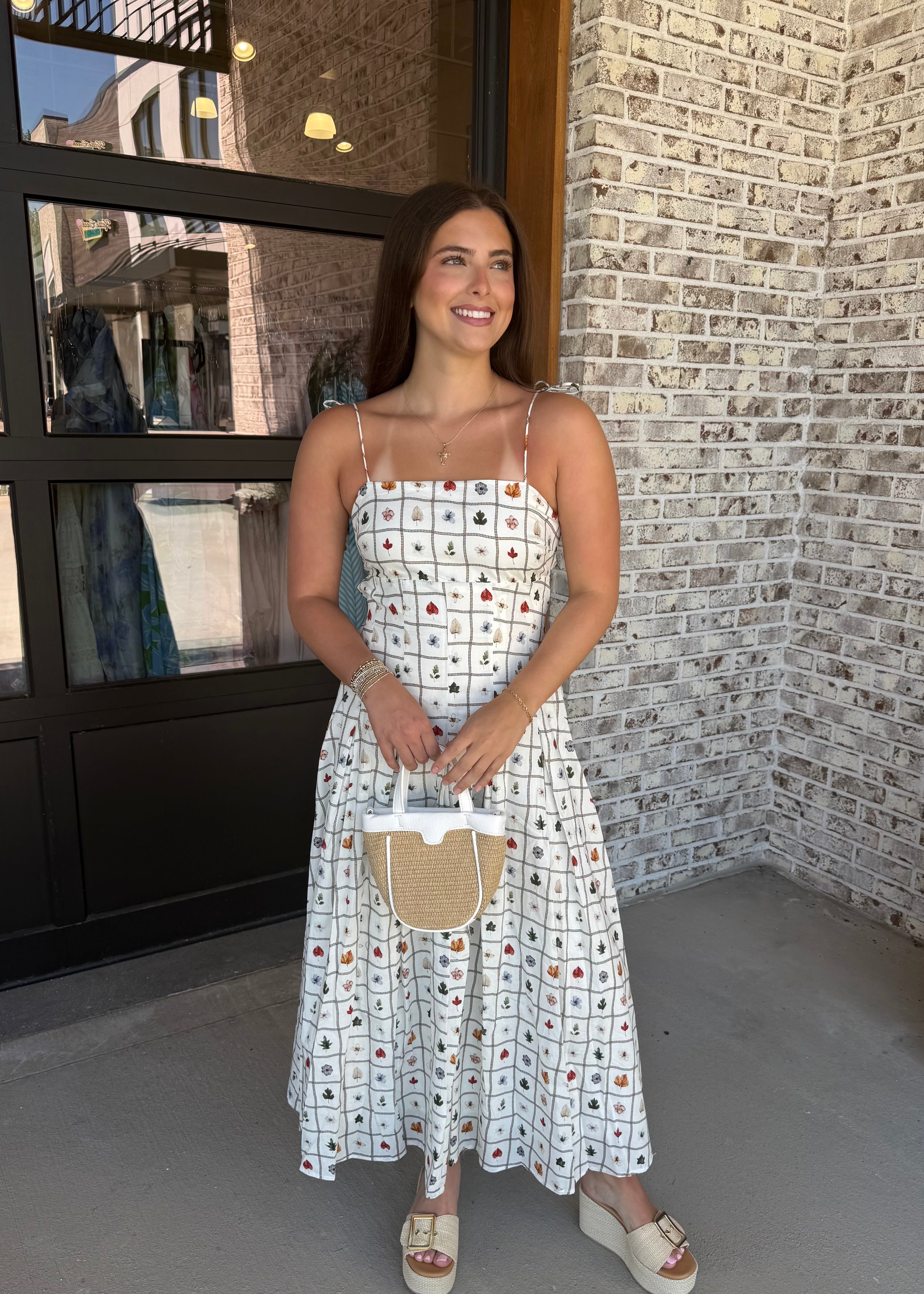 Josie Grid Tie Strap Midi Dress