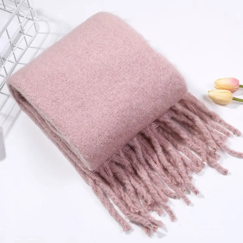 2+ Solid Color Tassel Mohair Scarves