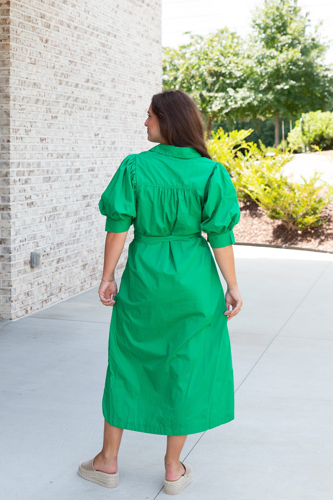 Camille Buttoned Puff Sleeve Midi Dress