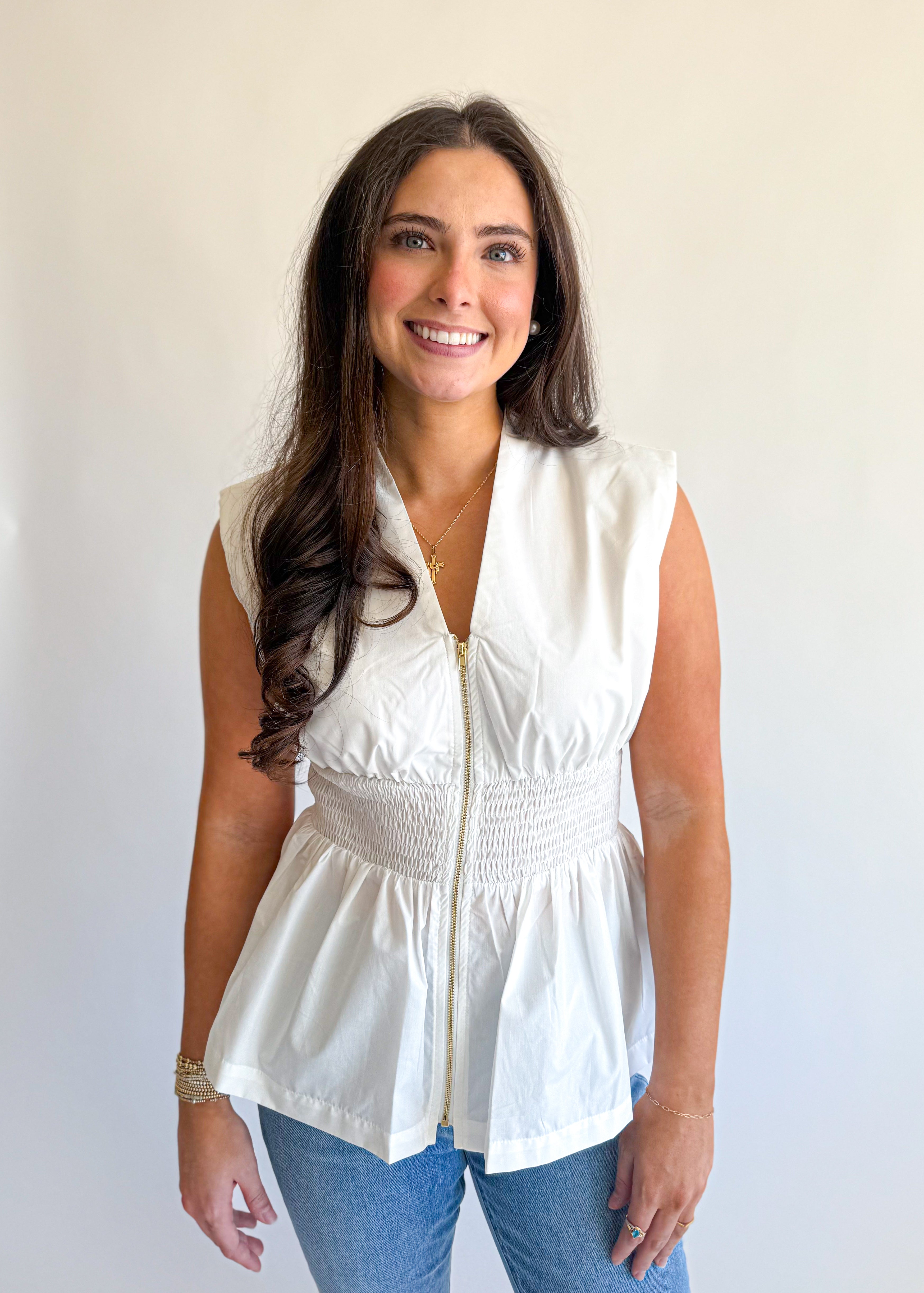 Millie Zip Front Peplum Top