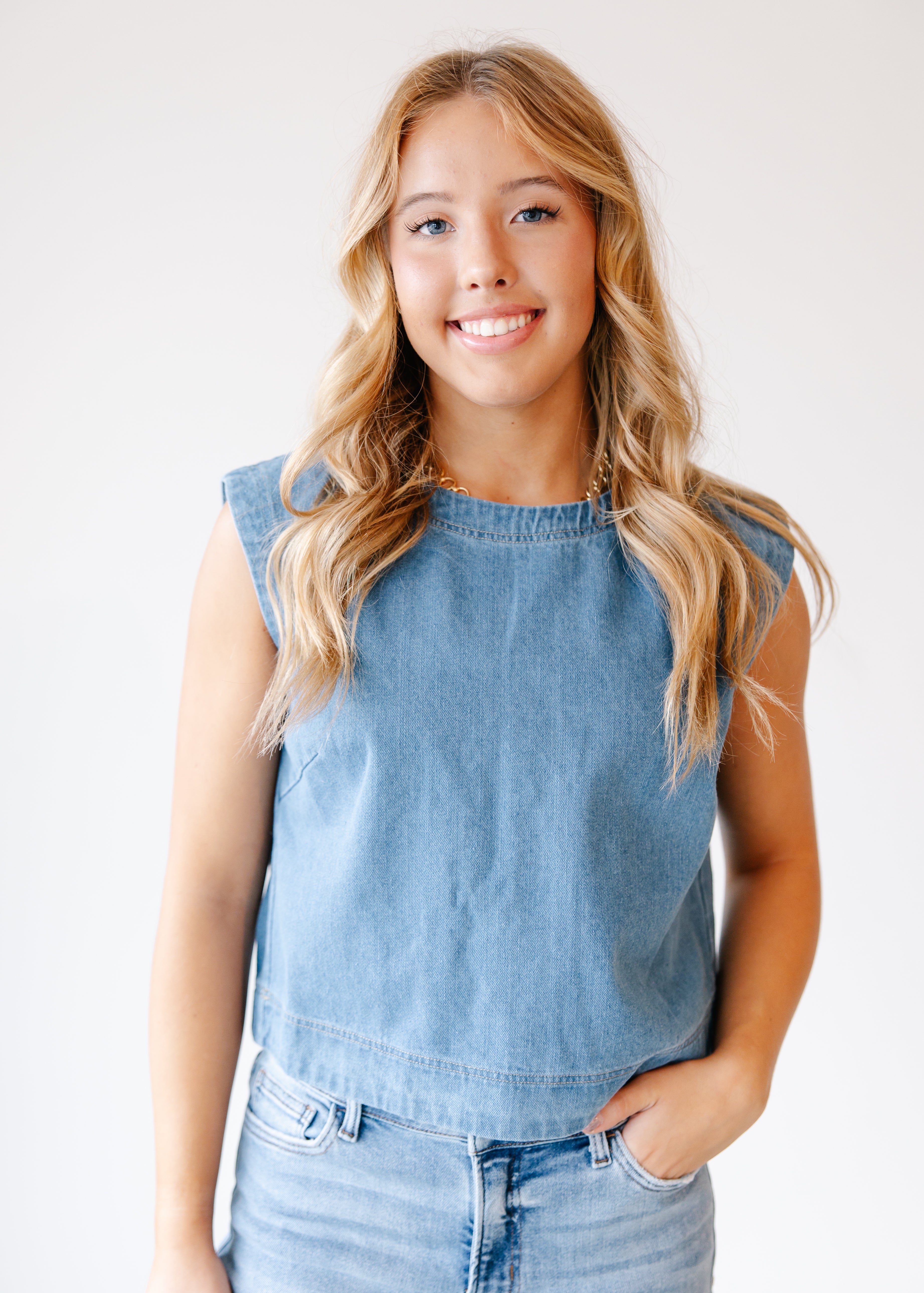 Boxy Sleeveless Denim Top