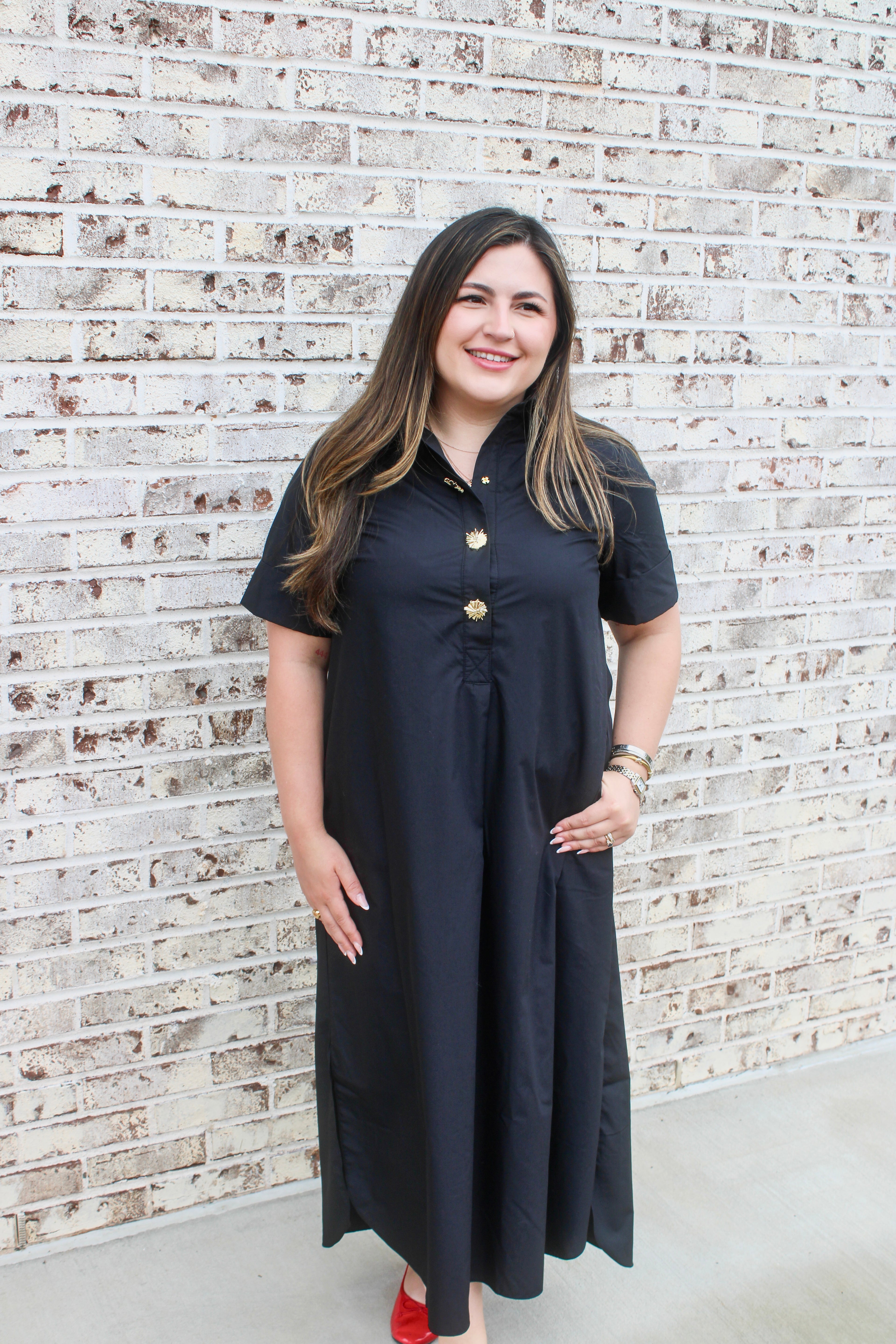 Evelyn Button Front Shirt Midi Dress