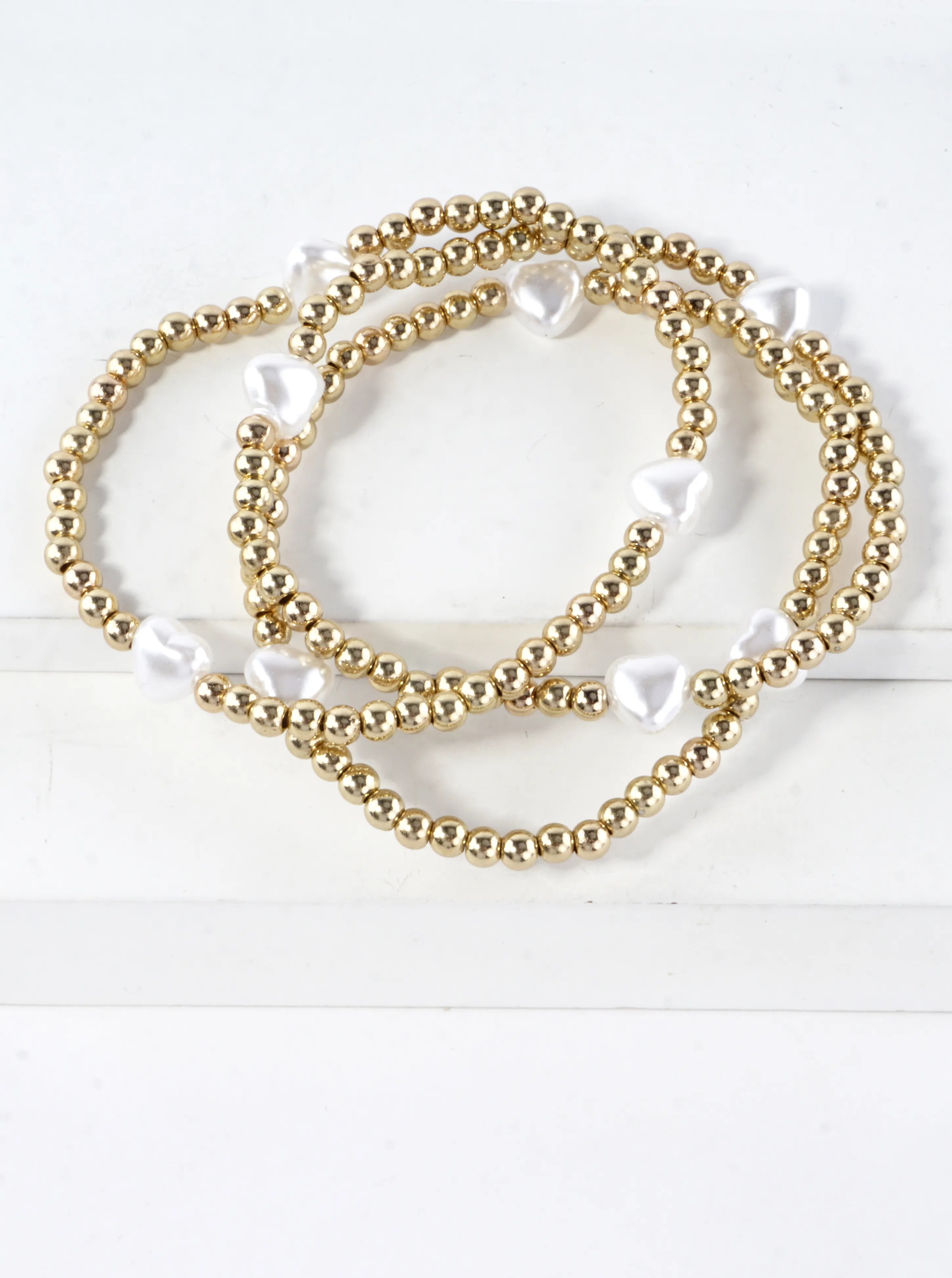 3PC-Set Resin Pearl Heart Stretch Bracelets