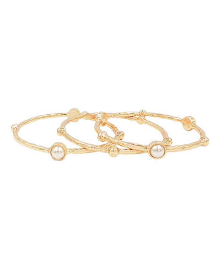 3 Row Pearl Station Bangle Bracelet