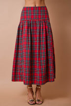 Noelle Plaid Curved-Yoke Maxi Skirt