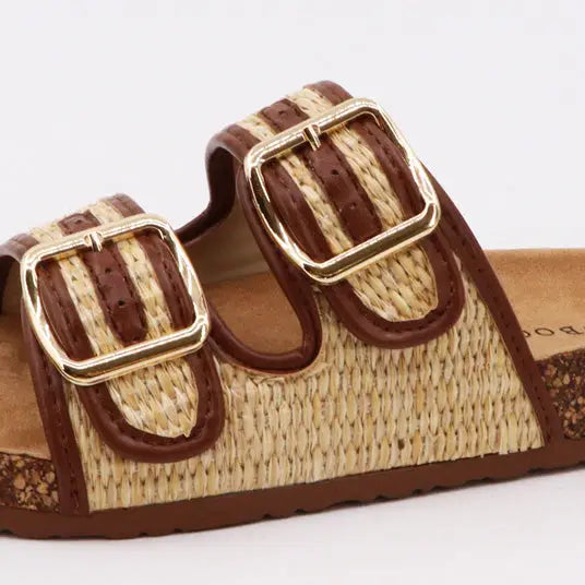 Womens Bamboo Double Buckle Strap Sandals