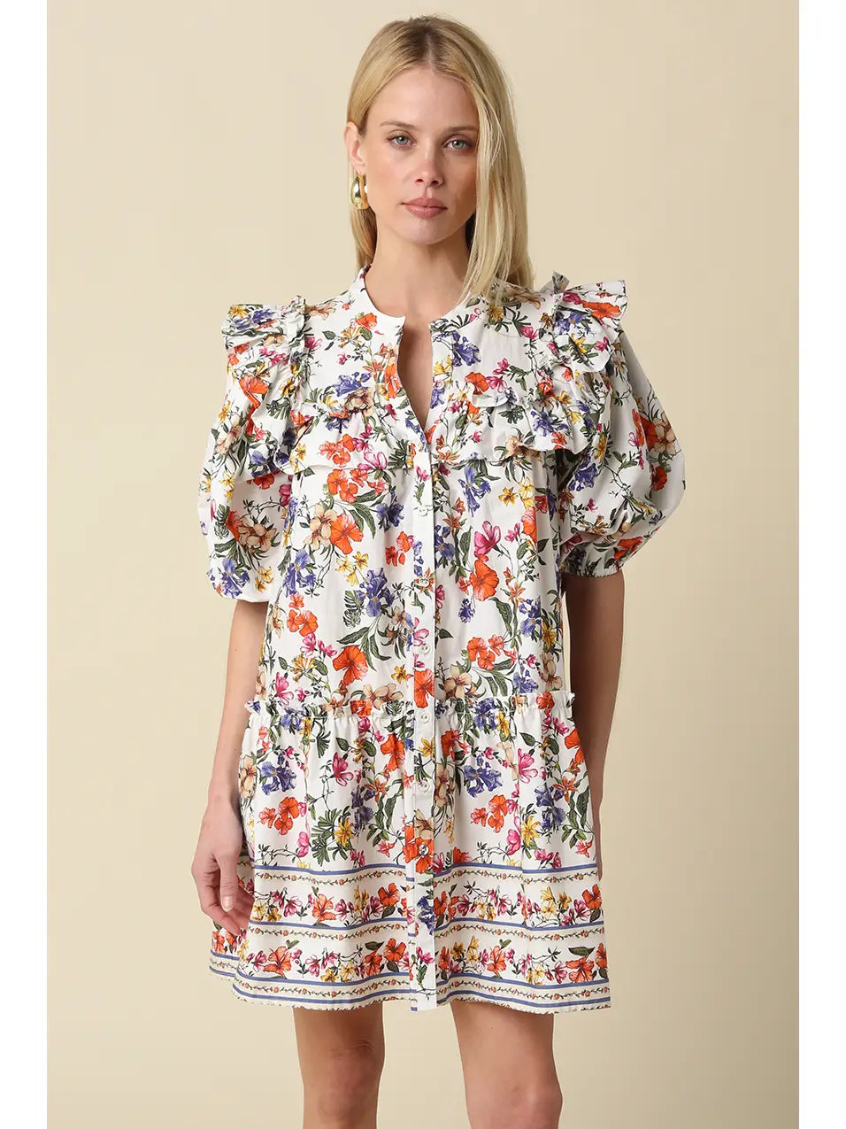 Elyse Floral Ruffle Yoke Mini Dress