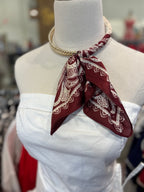 Silk Scarf Wrapped Collar Necklace in Burgundy/Gold