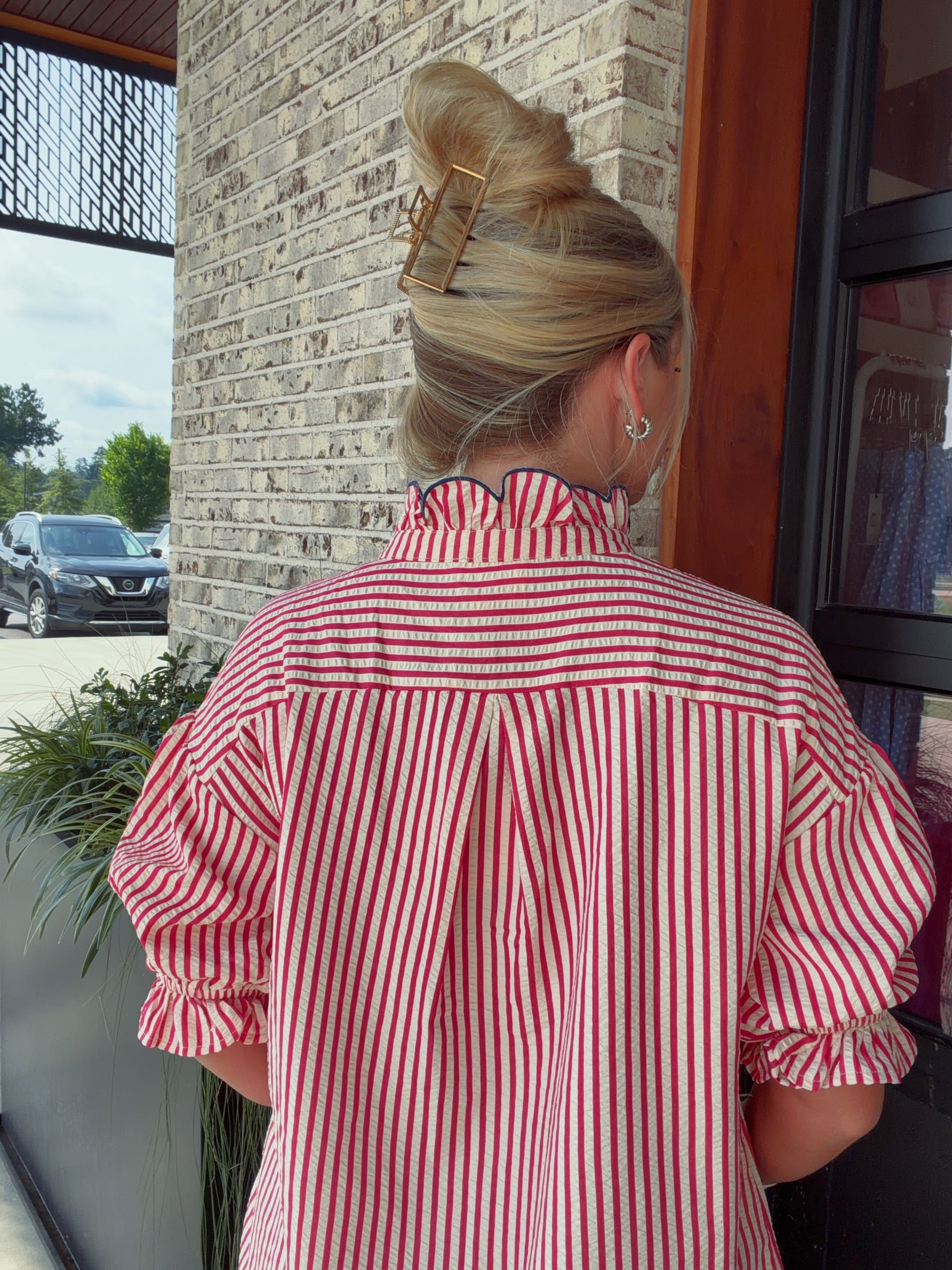 Pattern Play Ruffle Blouse
