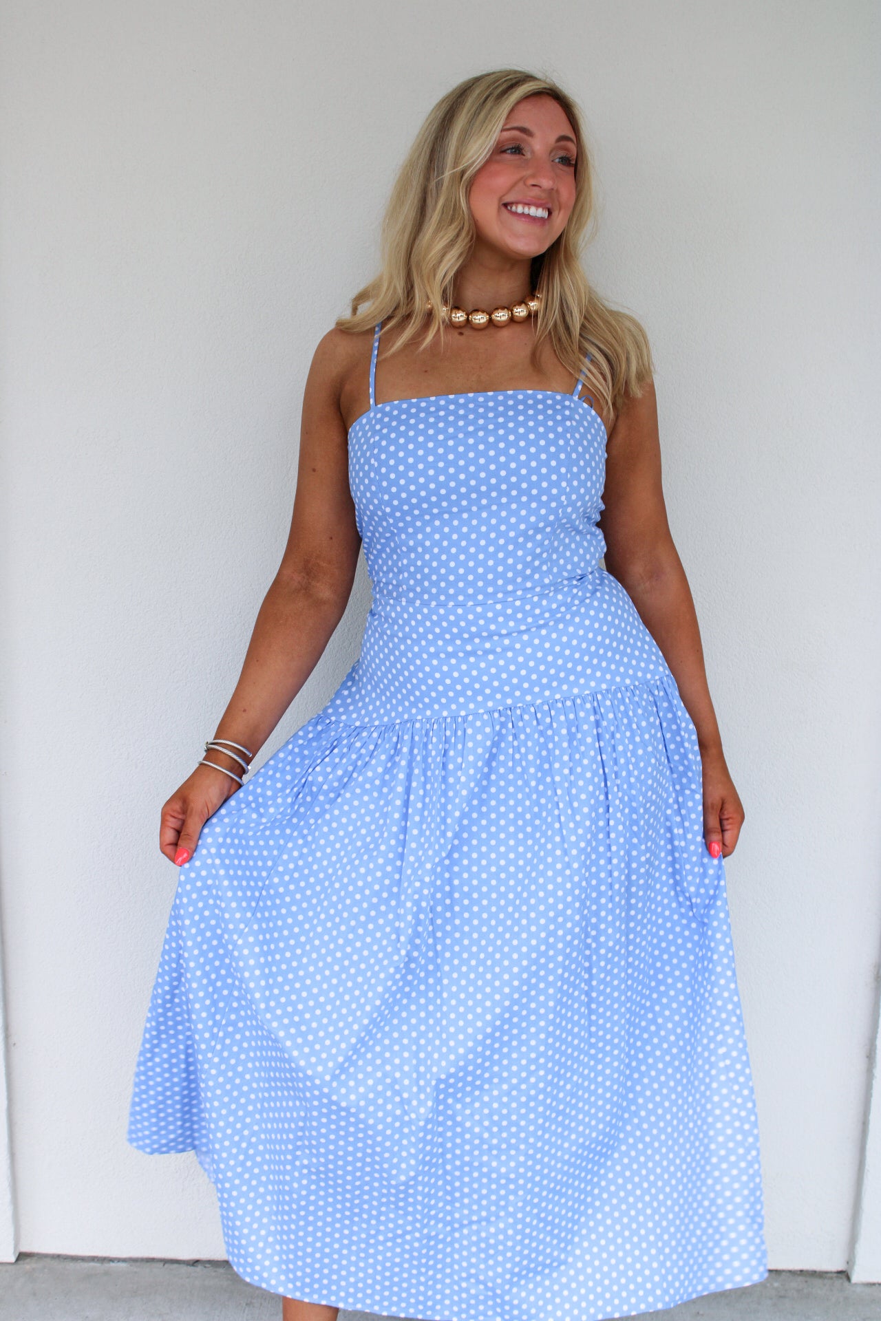 Jane Polka Dot Drop Waist Maxi Skirt
