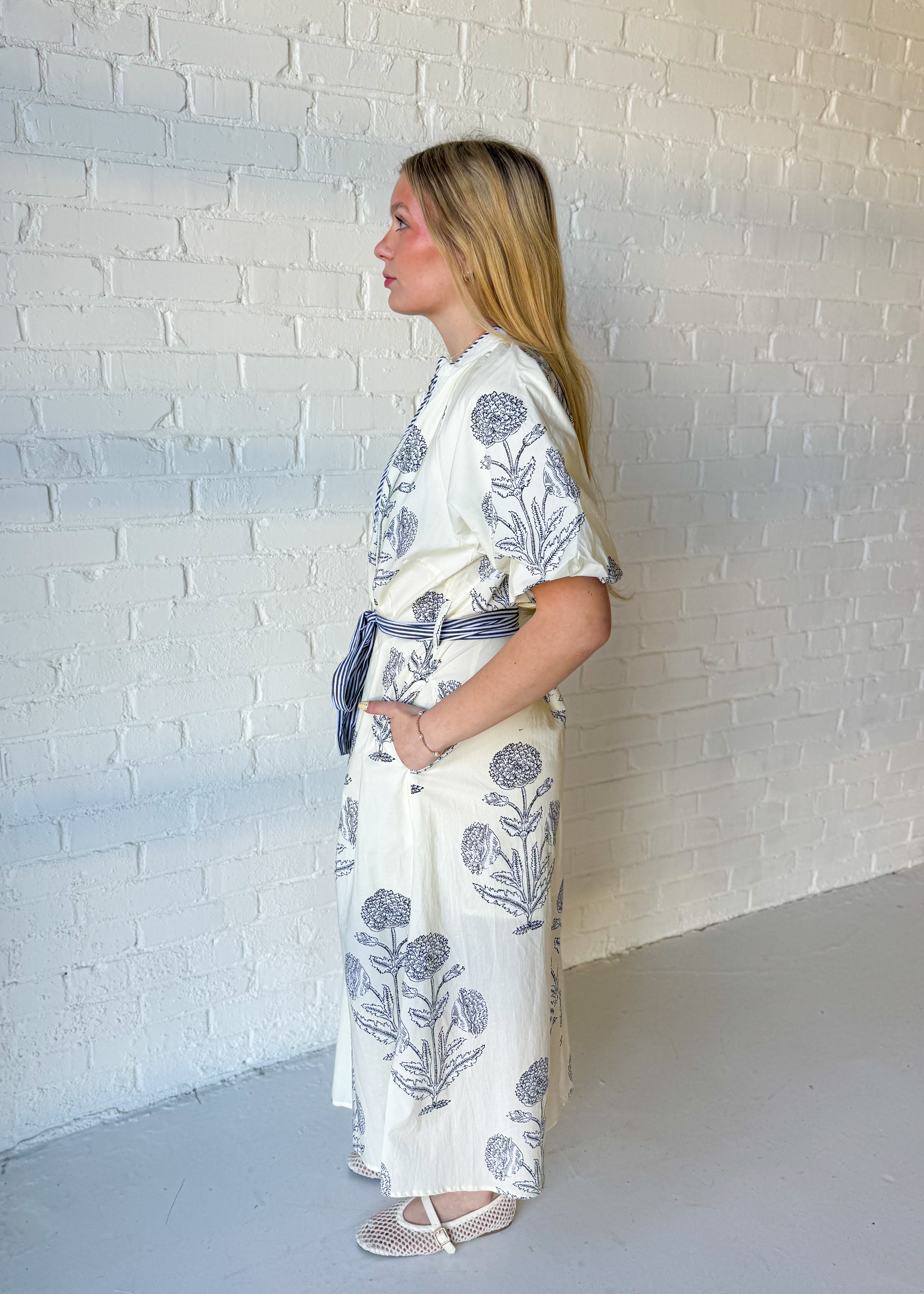 Luna Bloom Belted Midi Dress