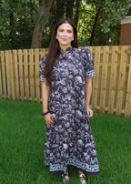 Marigold Puff Sleeve Midi Dress in Eggplant