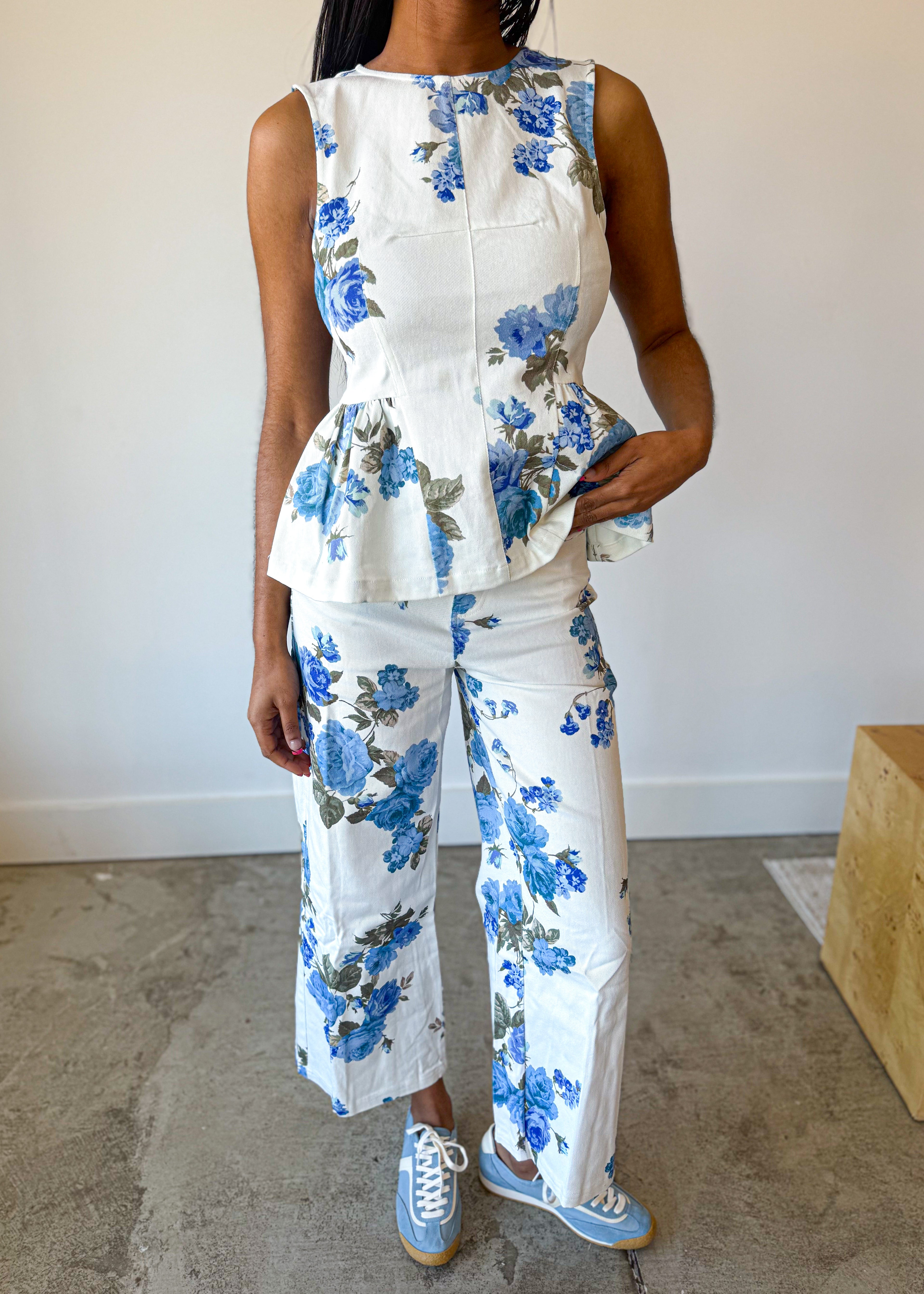 Floral Print Sleeveless Peplum Top