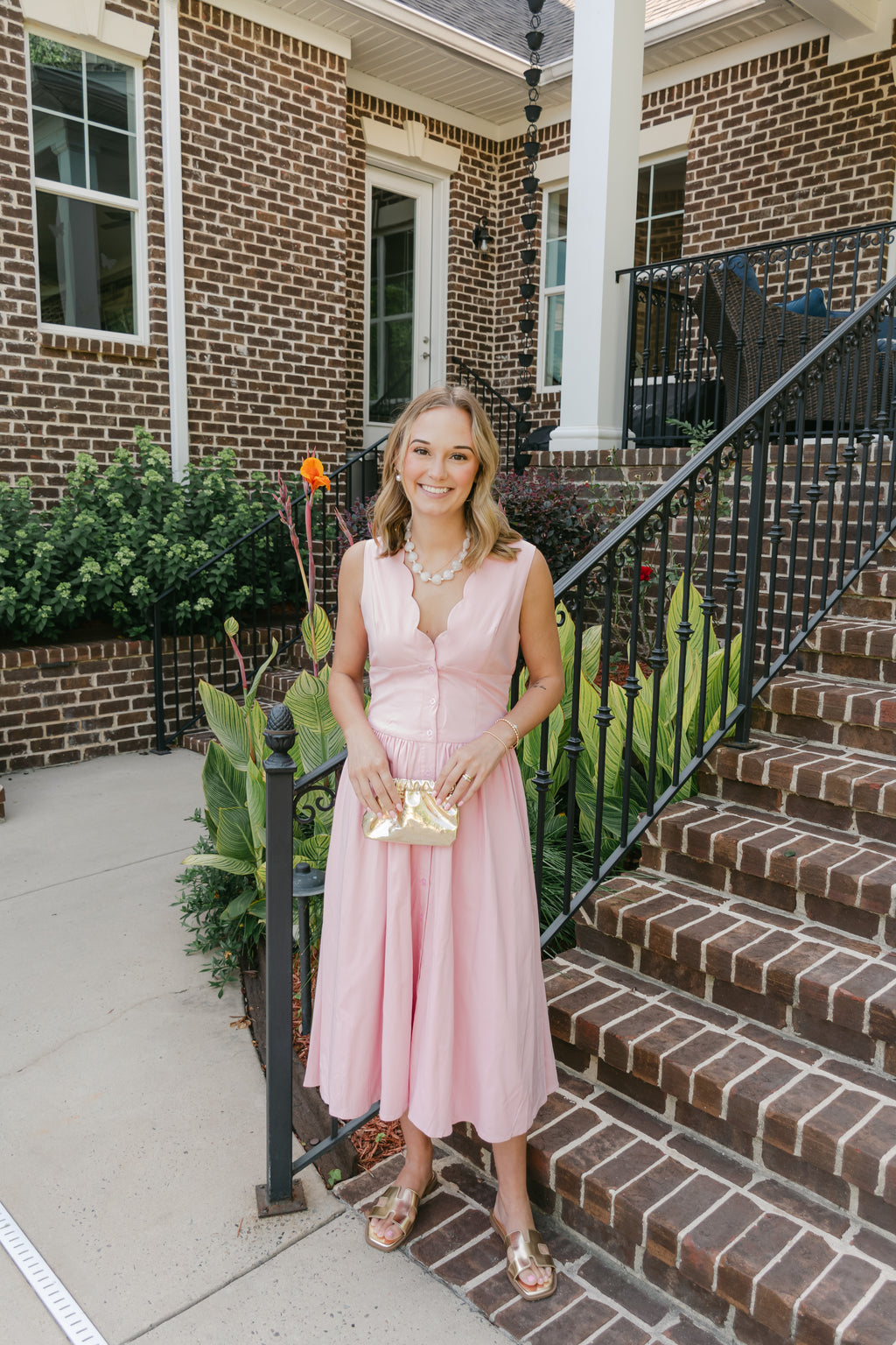 Maci Scalloped Button-Front Midi Dress