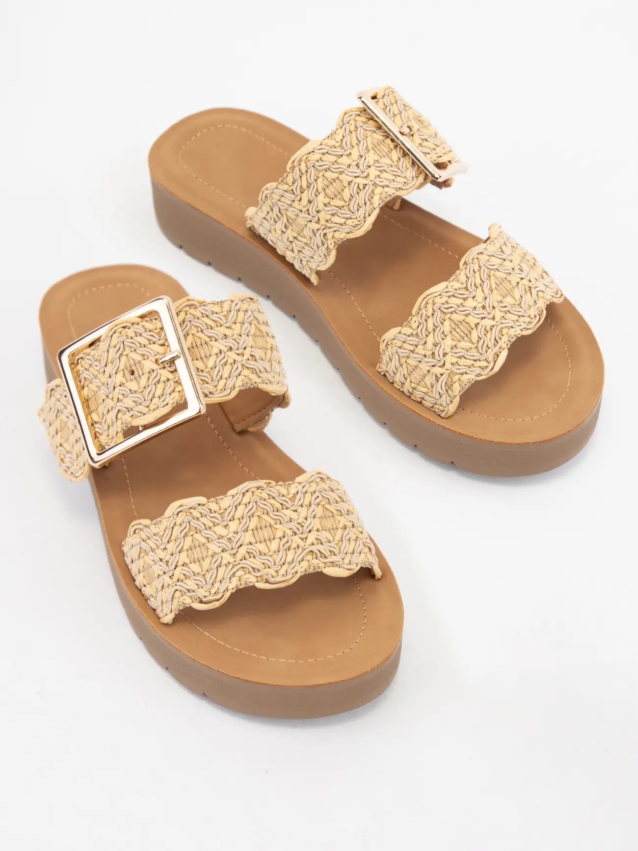 Trail Woven Raffia Double Strap Sandals