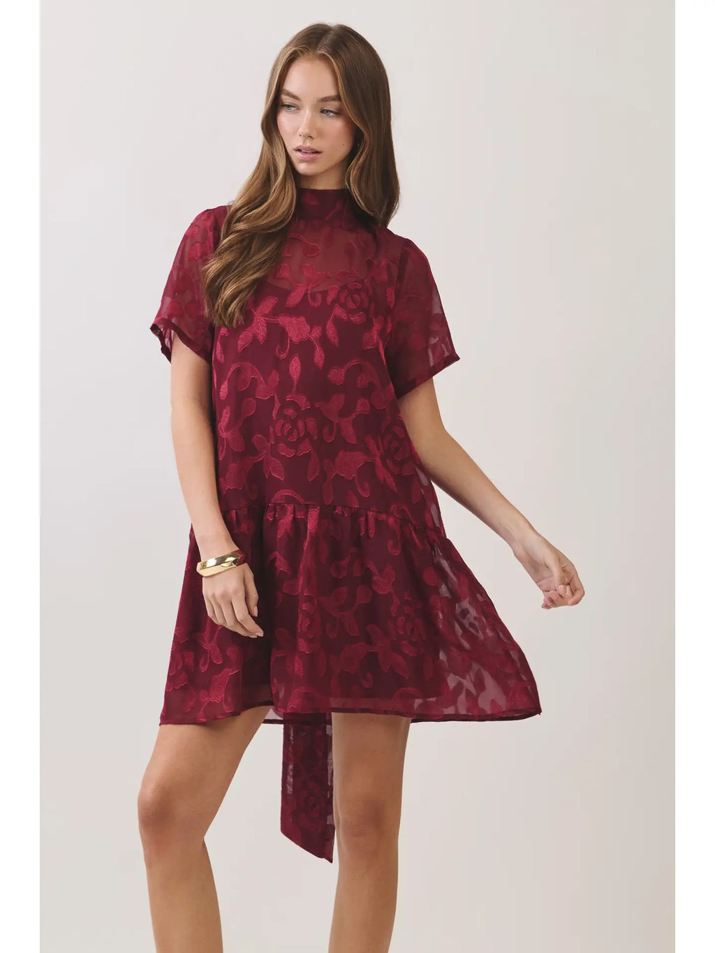 Fionna Floral Mini Dress in Burgundy