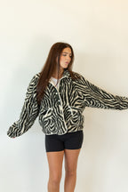 Sylvia Zebra Print Sherpa Jacket in Olive