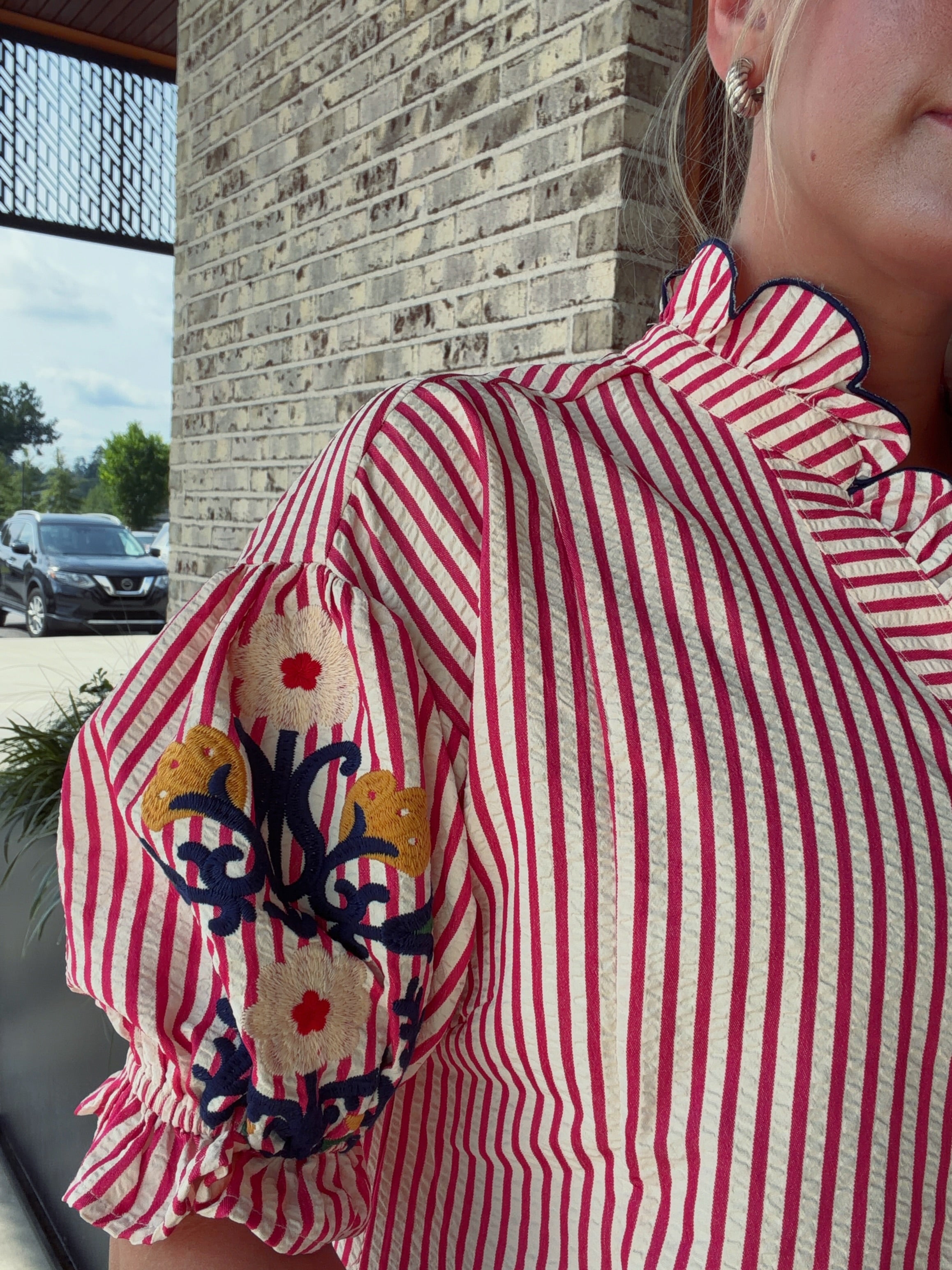 Pattern Play Ruffle Blouse