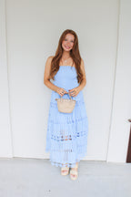 Seraphina Eyelet Tiered Tube Midi Dress
