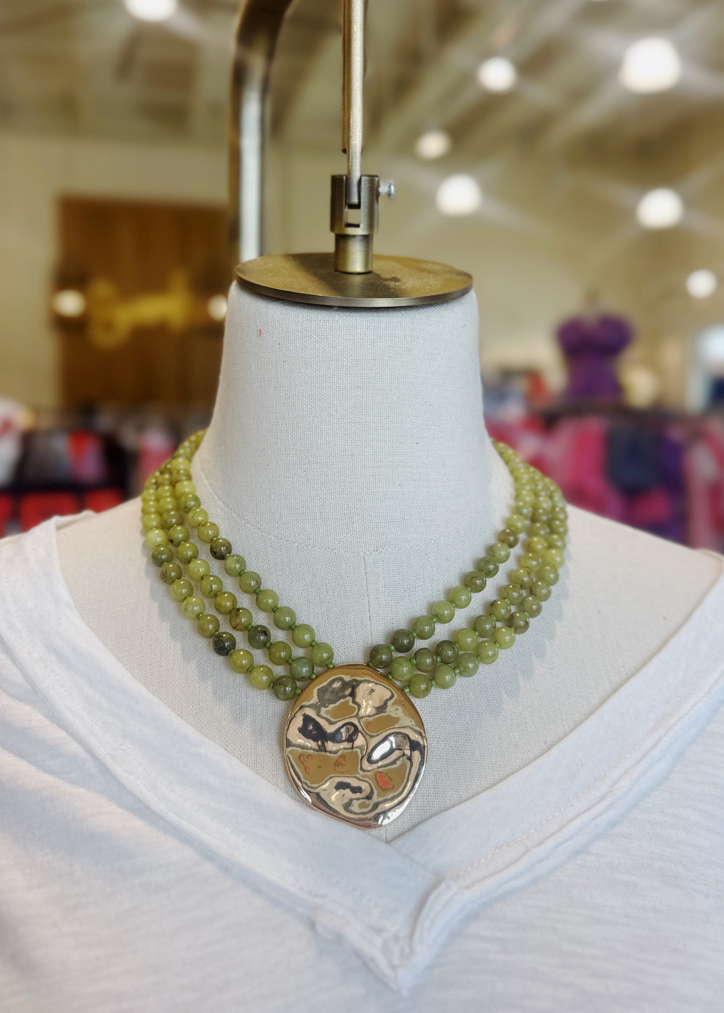 3 Layered Round & Marble Bead Necklace