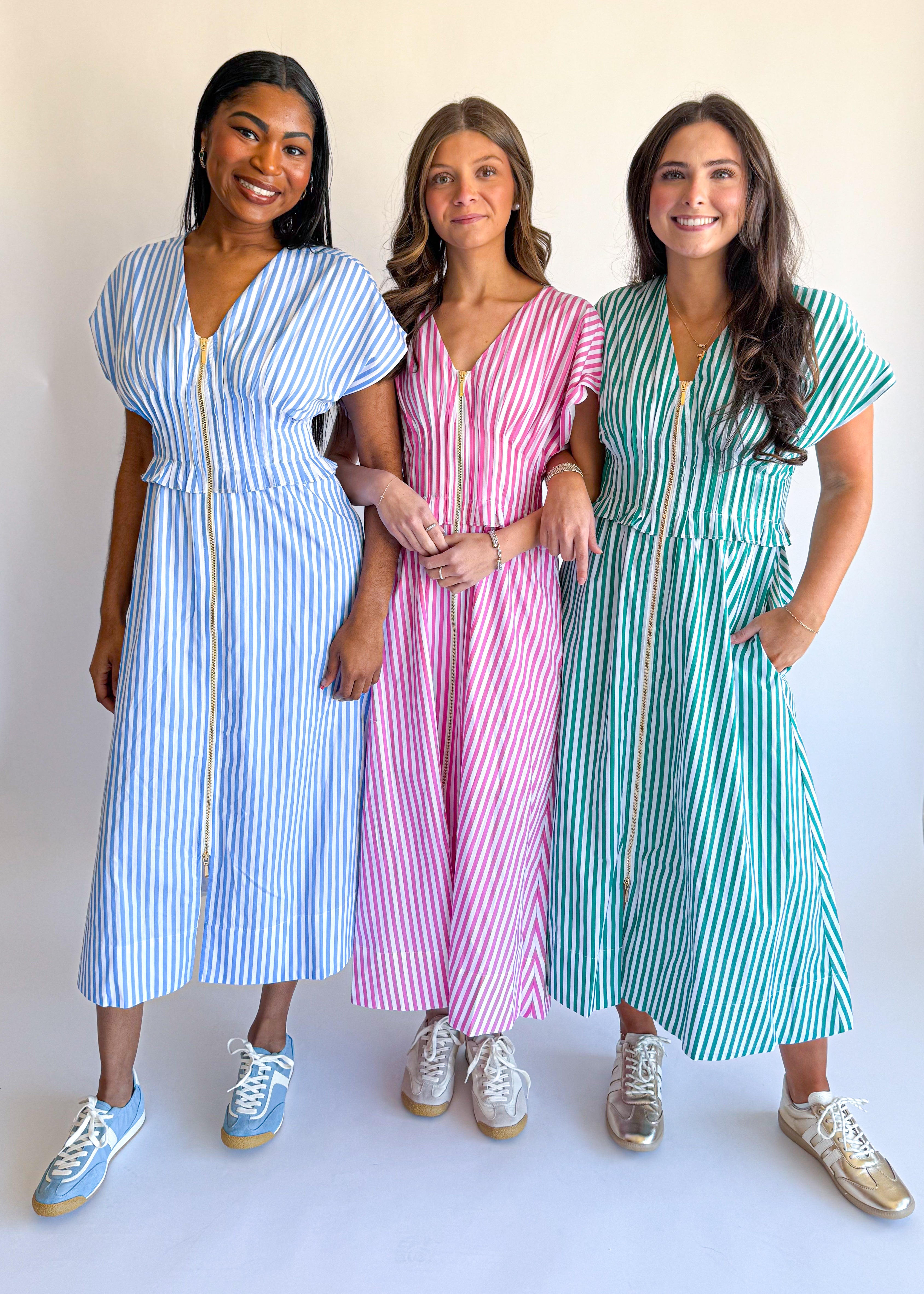 Stripe V Neck Midi Dress