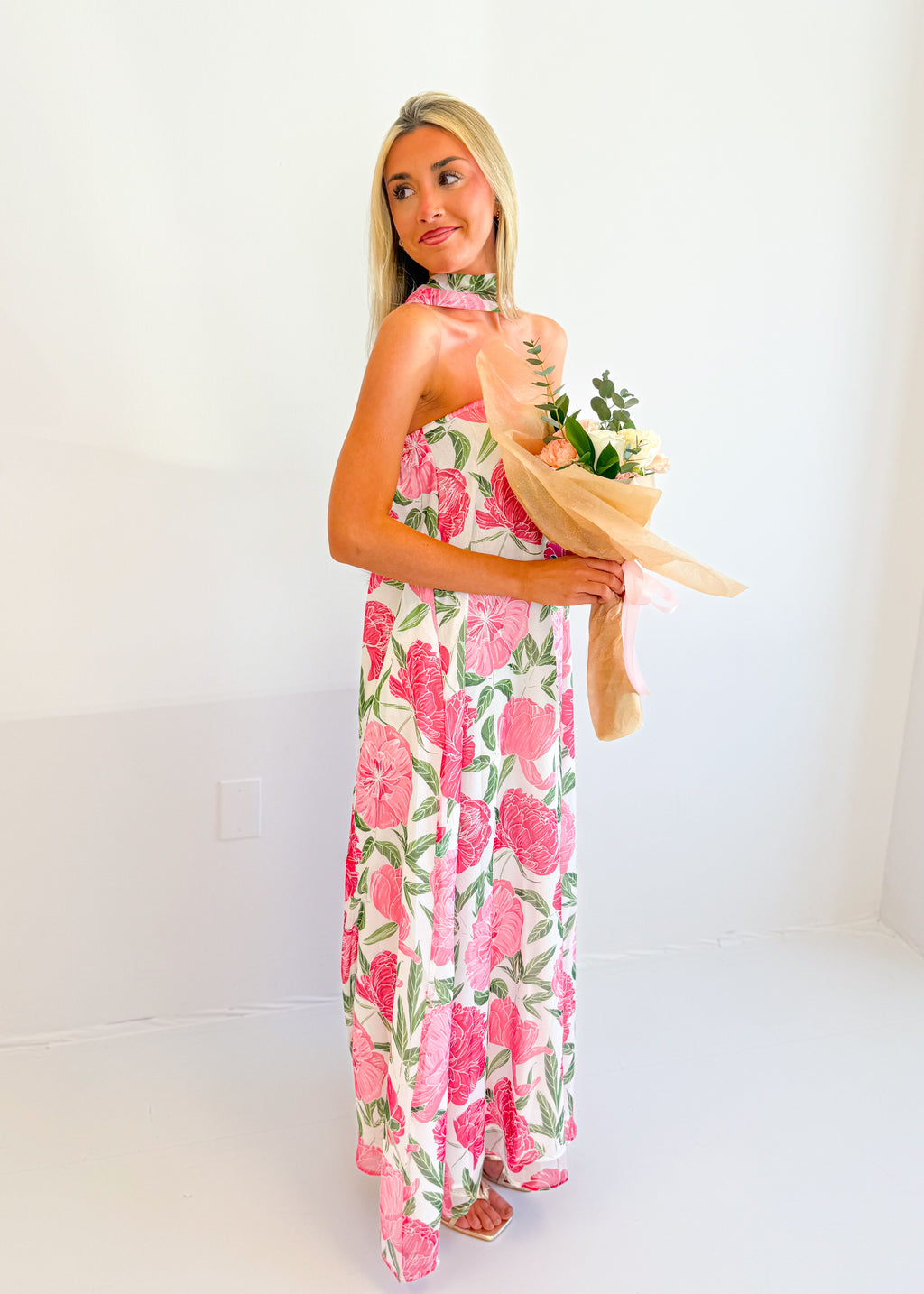 Aria Strapless Floral Maxi Dress With Convertible Scarf