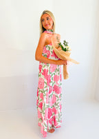 Aria Strapless Floral Maxi Dress With Convertible Scarf