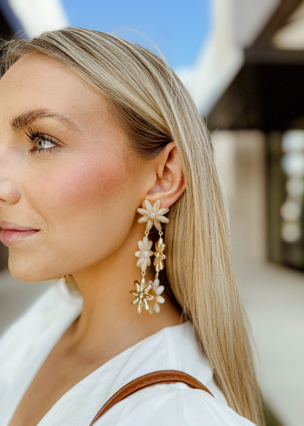 3 Flower Double Linear Drop Earrings