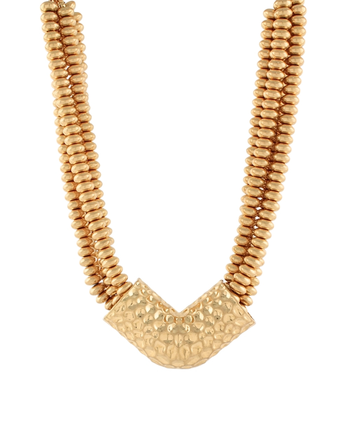 4 Layered Metal Flat Bead & V Shape Necklace