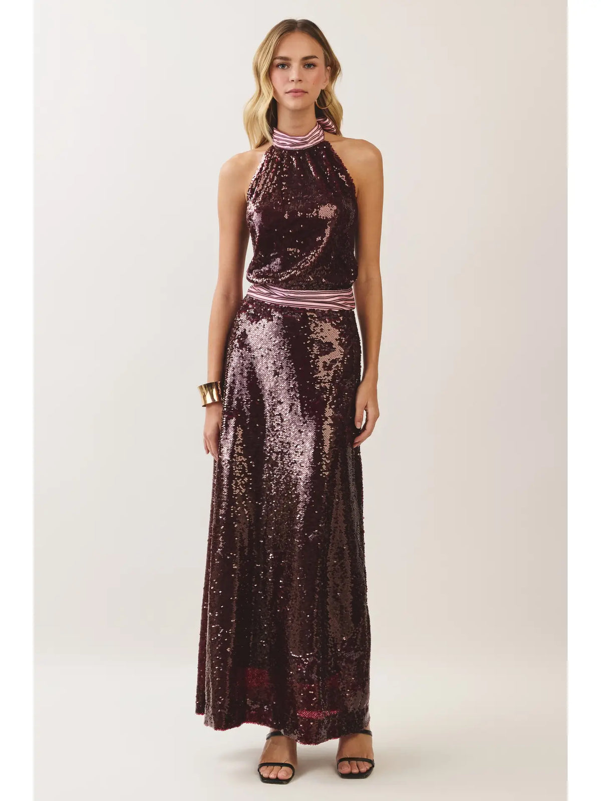 Laney Sequin Contrast Striped Maxi Skirt